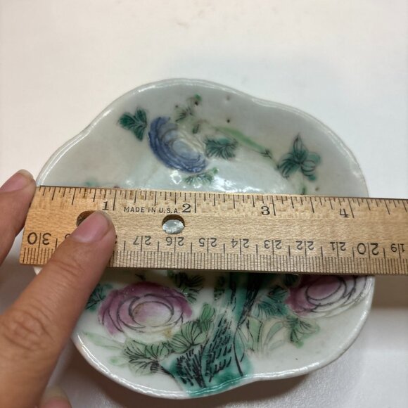 Antique Chinese Footed Dish w/ Flowers Bird Unmarked Sold As Is About 4.5” Width - Picture 14 of 15